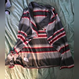 Eddie Bauer Gray and Red Striped Cardigan